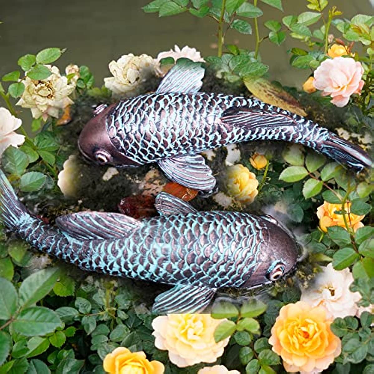 Verdigris Metal Fish Garden Stakes, Set of 3