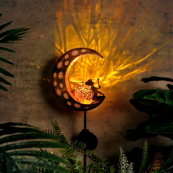 39''H Moon Fairy Garden Solar Stake Lights, Angel Decorative Solar Light