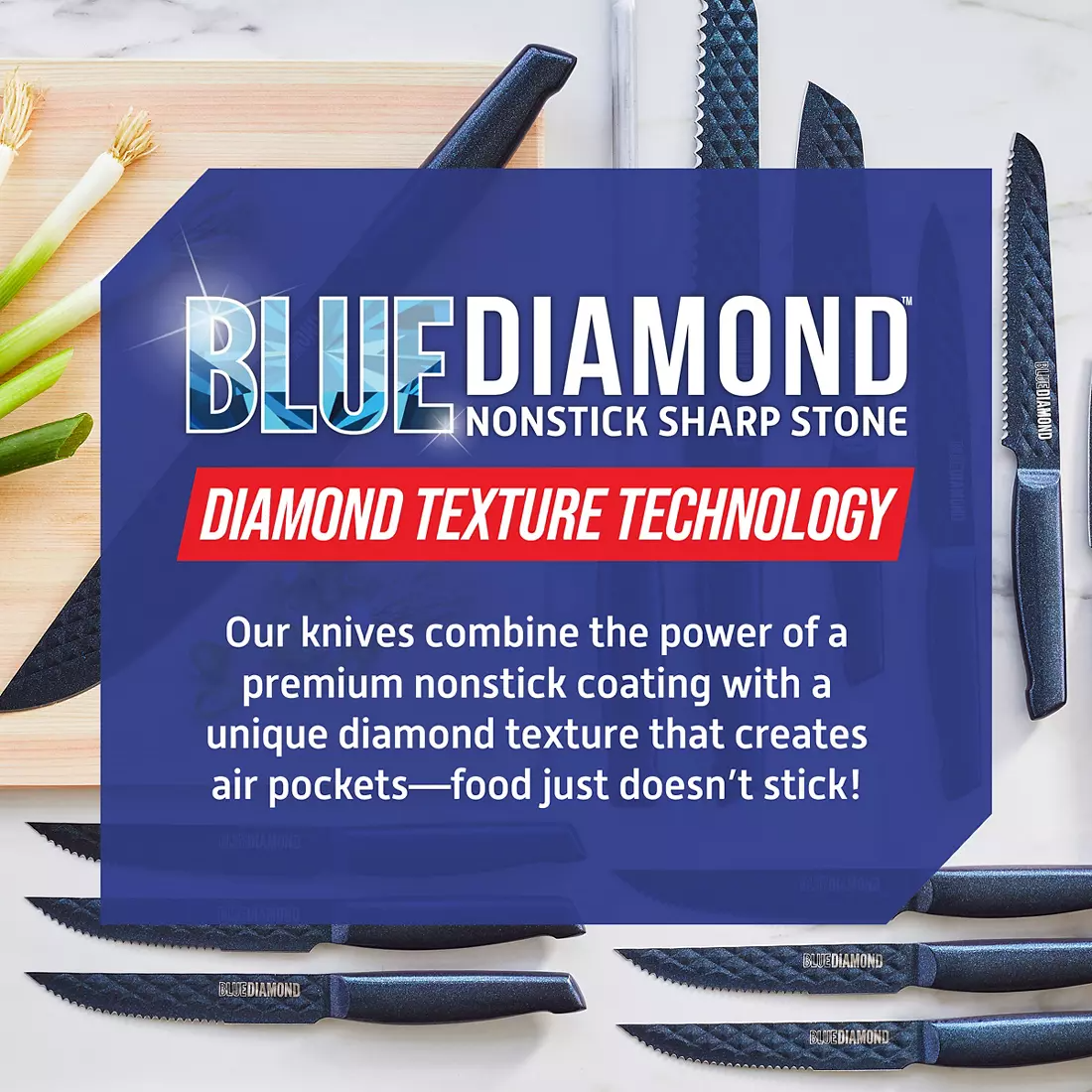 Blue Diamond Nonstick Sharp Stone Knife Set, 4-Pc. Stainless Steel kni –  Homesmartcamera