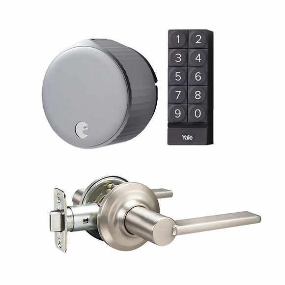 August Wi-Fi Smart Lock With Yale Keypad and Satin Nickel Door Lever