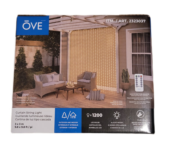 OVE Waterfall Curtain String Lights 1200 LED Bulbs with Remote Control