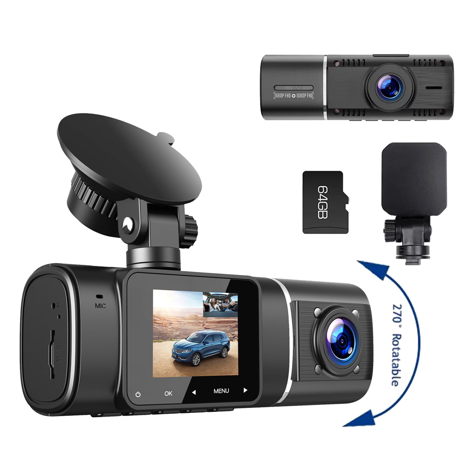 TOGUARD 4K Dual Dash Cam Front and Inside with 64GB U3 SD Card Car Camera  Driving Recorder with WDR, IR Night Vision,G-sensor, Loop recording, Parking  Monitor, Motion Detection 