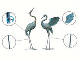 33-37 Inch Iron Crane Statue Set, Retro Spread-winged Garden Decoration, 2 Pc