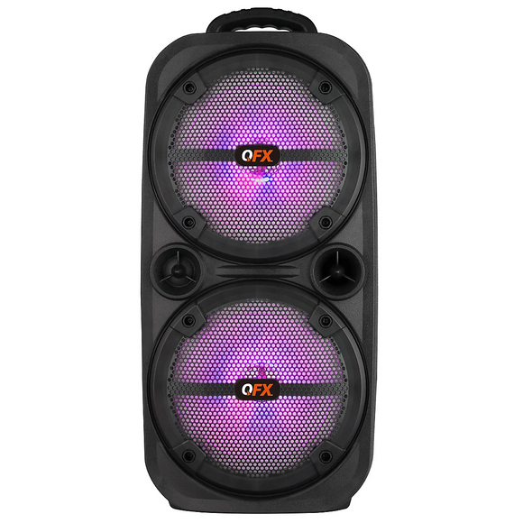 QFX PBX-8008SM TWS Bluetooth 8” Woofers Rechargeable Portable Speakers with Stand and Mic