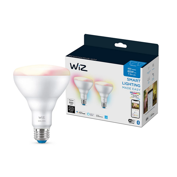 WiZ BR30 Color and Tunable White Smart Bulbs,  2 Pack 65W LED Lights
