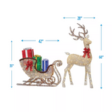 60" LED Reindeer and Sleigh Gift Box Sculpture