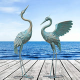 33-37 Inch Iron Crane Statue Set, Retro Spread-winged Garden Decoration, 2 Pc