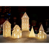 LED Lighted Ceramic Holiday Village, Set of 5