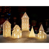 LED Lighted Ceramic Holiday Village, Set of 5