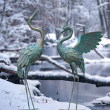 33-37 Inch Iron Crane Statue Set, Retro Spread-winged Garden Decoration, 2 Pc