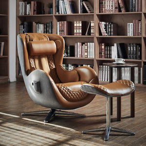 Nouhaus Classic Massage Chair with Ottoman Caramel Leather Lounge Chair