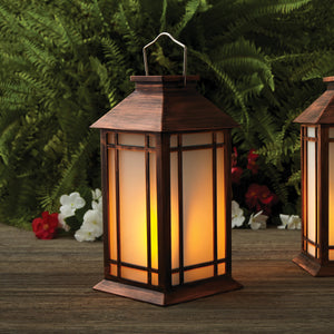 Mainstays Decorative Bronze Solar Outdoor Lantern With Flickering Flame LED Light