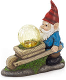 Vp Home Wheelbarrow Gnome With Magic Orb Solar Powered Led Light