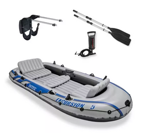 Intex Excursion Inflatable Boat, Rafting and Fishing Boat w/ Oars & Pump