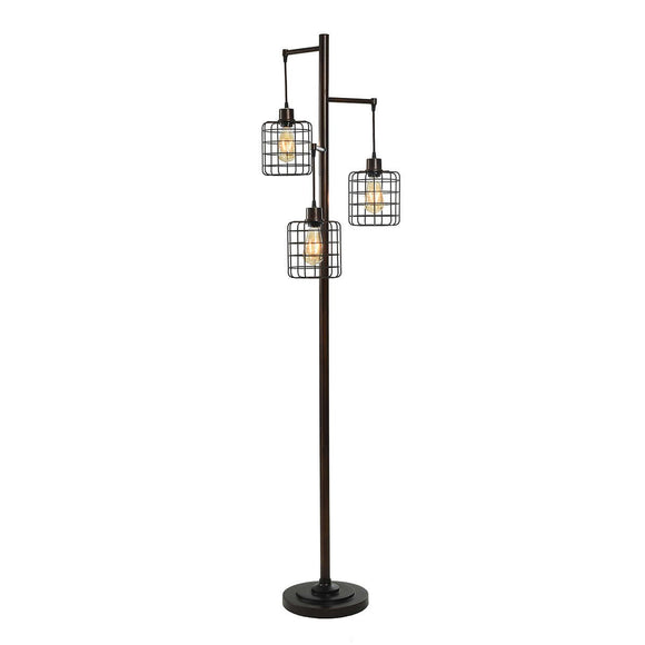 Stylecraft Piper 3 Edison-style Floor Lamp with Steel Cage-style Shades