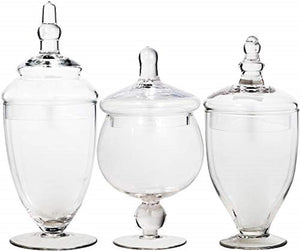 Home Essentials Glass Apothecary Jar Set, Three Clear glass Apothecary Jars