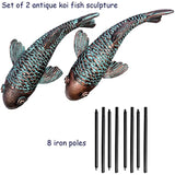 Verdigris Metal Fish Statue, 2-pack