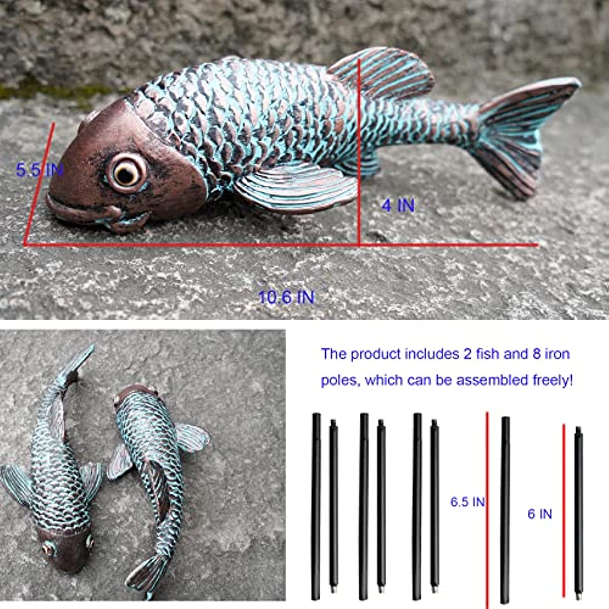 Garden Sculptures & Statues,Koi Fish Decor,Garden Fish Art,Set of 2 A –  Homesmartcamera