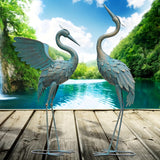 33-37 Inch Iron Crane Statue Set, Retro Spread-winged Garden Decoration, 2 Pc
