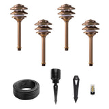 Volt Outdoor Landscape Lighting Expansion Kit, 4 Pagoda Path Lights with Brass LED Bulbs