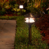 Volt Outdoor Landscape Lighting Expansion Kit, 4 Pagoda Path Lights with Brass LED Bulbs