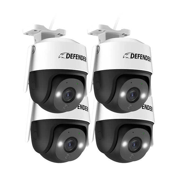Defender Guard Pro 360-Degree PTZ 2K/4MP WiFi Security Camera, 4-pack