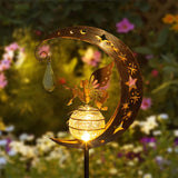 Moon Fairy Glass Globe Solar Stake Light with Angel Decor