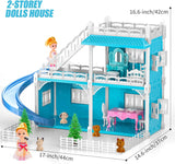 4 Stories 10 Rooms Dolls House with 2 Princesses Slide Accessories, Playset for Toddler Playhouse