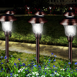 WeGuard Solar Glass Stainless Steel Pathway Lights, 8 Pack 16 Lumens Patterned Light