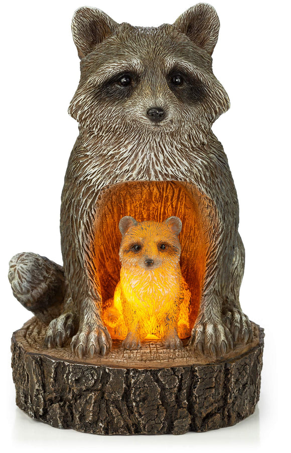 VP Home Mom and Baby Rustic Raccoons with Solar LED Light