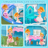 4 Stories 10 Rooms Dolls House with 2 Princesses Slide Accessories, Playset for Toddler Playhouse