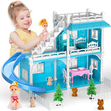 4 Stories 10 Rooms Dolls House with 2 Princesses Slide Accessories, Playset for Toddler Playhouse