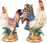 Fitz and Floyd Ricamo Rooster & Hen Ceramic Figurines, 2 Piece