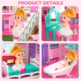 4 Stories 10 Rooms Dolls House with 2 Princesses Slide Accessories, Playset for Toddler Playhouse