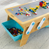 KidKraft Building Bricks Play N Store Wooden Table, Children's Toy Storage with Bins