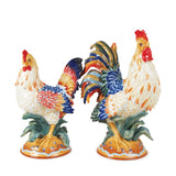 Fitz and Floyd Ricamo Rooster & Hen Ceramic Figurines, 2 Piece