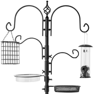 91in Best Choice Products 4-Hook Birdfeeder Station, Steel Multi-Feeder Stand w/ 2 Feeders