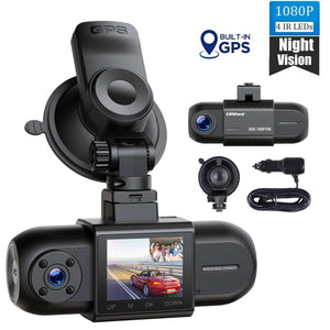 Campark 1080P Dual Dash Cam,  Front and Inside Dash Camera with GPS Tracking