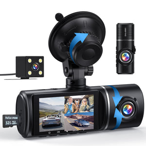 1080P Front and Rear 3 Channel Dash Cam, Dashcam Three Way Triple Car Camera
