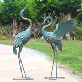 33-37 Inch Iron Crane Statue Set, Retro Spread-winged Garden Decoration, 2 Pc