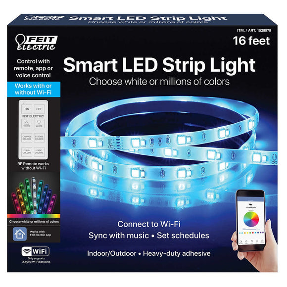 Feit Electric Wi-Fi Smart 16' LED Strip Light, Control with Remote or  App