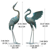 33-37 Inch Iron Crane Statue Set, Retro Spread-winged Garden Decoration, 2 Pc
