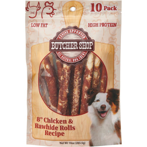 Butcher Shop 8” Chicken and Rawhide Rolls Recipe Dog Treats