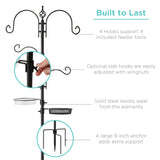 91in Best Choice Products 4-Hook Birdfeeder Station, Steel Multi-Feeder Stand w/ 2 Feeders