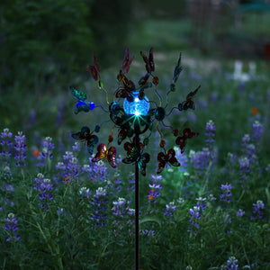 Alpine Corporation 61" Metal Butterfly Wind Spinner with Solar-Powered LED Lights