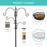 91in Best Choice Products 4-Hook Birdfeeder Station, Steel Multi-Feeder Stand w/ 2 Feeders