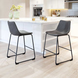 Zuo Modern Kai Chairback Barstool, Vintage Brown Smart Counter Chair 2-Pack