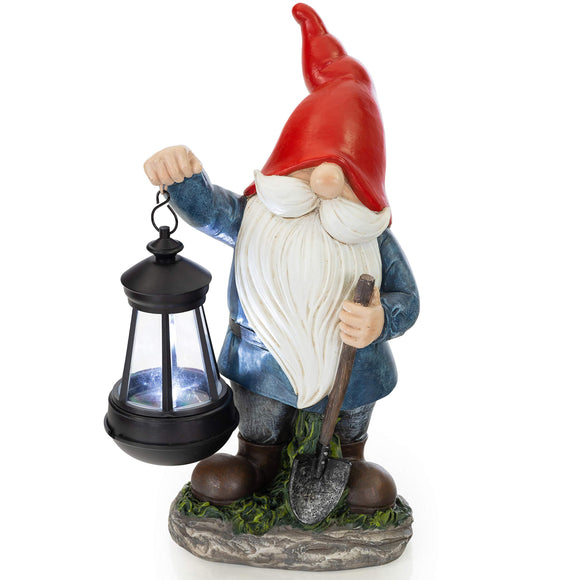 VP Home Earnest Garden Gnomes with Solar Powered Lantern