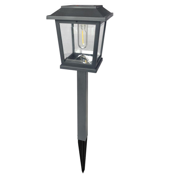 Solar Square Matte Metal Pathway Light with Faux Retro Edison Bulb, 4 Pack Warm White Lighting