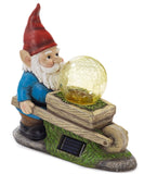 Vp Home Wheelbarrow Gnome With Magic Orb Solar Powered Led Light